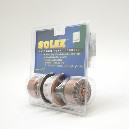 SOLEX ลูกบิดห้องทั่วไป สเตนเลส-304 รุ่น 6100AC สีทองแดงรมดำ ลายไม้ (แผง)