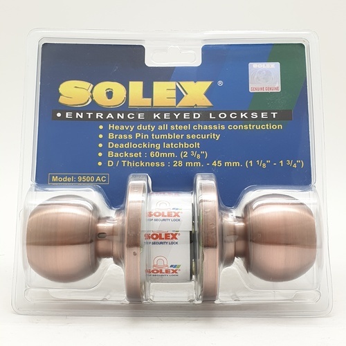 SOLEX ลูกบิดห้องทั่วไป สเตนเลส-304 รุ่น 9500AC สีทองแดงรมดำ (แผง)
