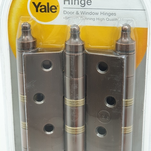 YALE บานพับเหล้ก แกนใหญ่หัวจุก AC-43XP3 (แพ็ค3) 4x3x2.3มม. สีทองแดงรมดำ