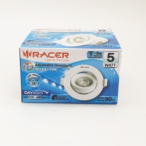 RACER โคมดาวน์ไลท์ LED แบบฝังฝ้าหน้ากลม 3.5นิ้ว 5W ปรับองศาได้ แสงเดย์ไลท์ สีขาว