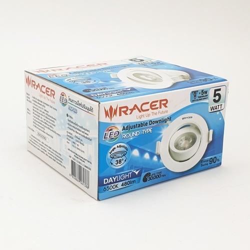 RACER โคมดาวน์ไลท์ LED แบบฝังฝ้าหน้ากลม 3.5นิ้ว 5W ปรับองศาได้ แสงเดย์ไลท์ สีขาว