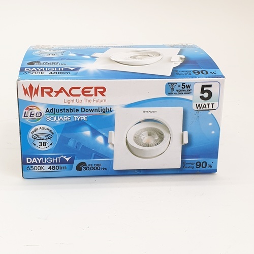 RACER โคมดาวน์ไลท์ LED แบบฝังฝ้าหน้าเหลี่ยม 3.5นิ้ว 5W ปรับองศาได้ แสงเดย์ไลท์ สีขาว