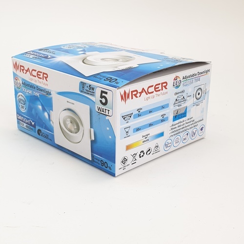 RACER โคมดาวน์ไลท์ LED แบบฝังฝ้าหน้าเหลี่ยม 3.5นิ้ว 5W ปรับองศาได้ แสงเดย์ไลท์ สีขาว