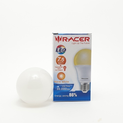 RACER หลอดไฟ LED E27 A60 7.5W แสงวอร์มไลท์