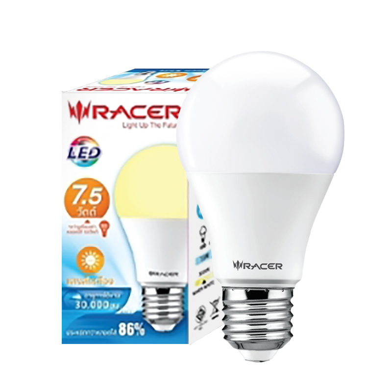 RACER หลอดไฟ LED E27 A60 7.5W แสงวอร์มไลท์