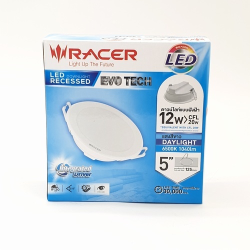 RACER โคมดาวน์ไลท์ LED แบบฝังฝ้าหน้ากลม 5นิ้ว 12W รุ่น EVO TECH แสงเดย์ไลท์