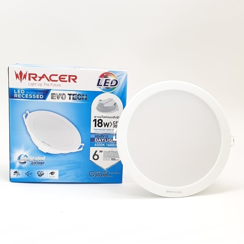 RACER โคมดาวน์ไลท์ LED แบบฝังฝ้าหน้ากลม 6นิ้ว 18W รุ่น EVO TECH แสงเดย์ไลท์