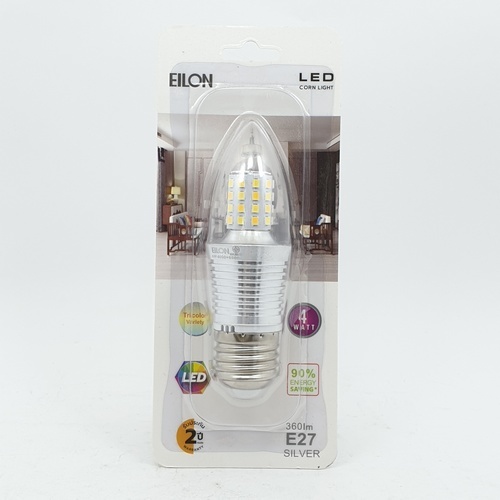 EILON หลอดไฟ LED 4W ปรับได้ 3 แสง ขั้ว E27 Silver ทรงจำปา