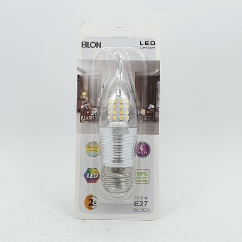 EILON หลอดไฟ LED 4W ปรับได้ 3 แสง ขั้ว E27 Silver ทรงเปลวเทียน