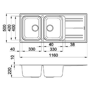 MEX METRIX อ่างล้างจานแกรนิต 2 หลุมมีที่พัก รุ่น MOS21TN ขนาด 1.6x50x20ซม. สีเทา