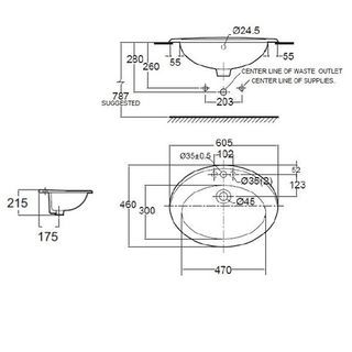 American Standard อ่างล้างหน้าฝังบนเคาน์เตอร์ **ไม่รวมก๊อกน้ำ** รุ่น TF-0477