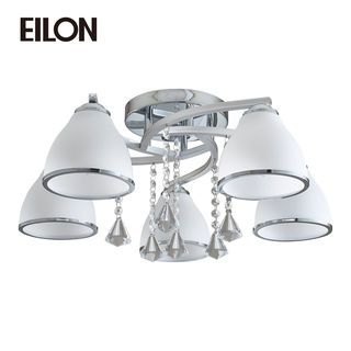 EILON โคมไฟติดเพดาน 5 หัว ขั้ว E27 ขนาด 55*55*22cm รุ่น WX302/5 สีโครเมียม-ขาว