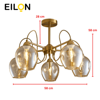 EILON โคมไฟติดเพดาน 5 หัว ขั้ว E27 ขนาด 58*58*28cm รุ่น WX318/5 สีทอง