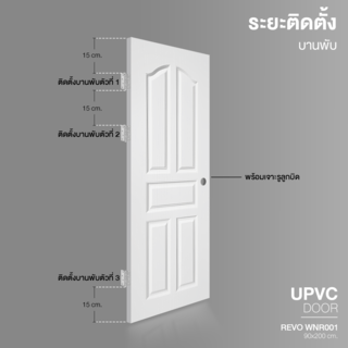 WELLINGTAN ประตูยูพีวีซี บานทึบ 5ฟักปีกนก REVO WNR001 90x200ซม. สีขาว (เจาะรูลูกบิด)