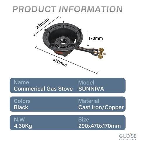 CLOSE เตาแก๊สแม่ค้าหัวฟู่ รุ่น SUNNIVA สีดำ