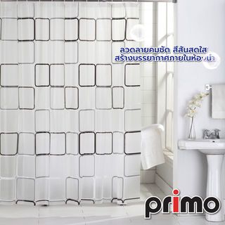 Primo ผ้าม่านห้องน้ำ PEVA ลายกราฟฟิก รุ่น DF012 ขนาด 180x180 ซม. สีเทา