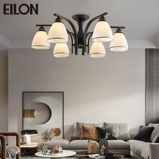 EILON โคมไฟติดเพดาน 6 หัว ขั้ว E27 ขนาด 55*55*26cm รุ่น WX311/6 สีดำ-ขาว