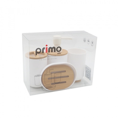 Primo ชุดกระปุกห้องน้ำพลาสติก 4 ชิ้น รุ่นมูจิ PS0112A-4 สีขาว