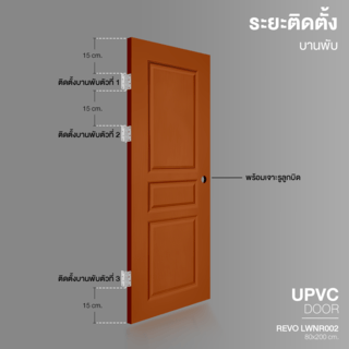 WELLINGTAN ประตูยูพีวีซี บานทึบ 3ลูกฟัก REVO LWNR002 80x200ซม. ORANGE TEAK (เจาะรูลูกบิด)