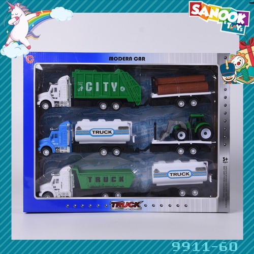 TOYS ของเล่นชุดรถเทรลเลอร์พ่วงรถลากขนของ 3คัน คละสี#9911-60(42x7x32.5ซม.)