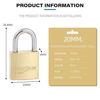 TORSTEN กุญแจคล้องทองเหลืองระบบสปริง 20มม. BMP-261 (ห่วงสั้น)