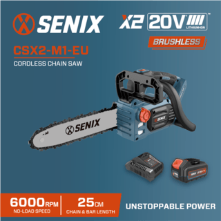 SENIX เลื่อยโซ่ไร้สายกำลัง20V รุ่นCSX2-M1 ขนาดใบตัด10นิ้ว สีน้ำเงินดำ