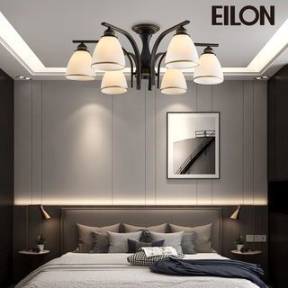 EILON โคมไฟติดเพดาน 6 หัว ขั้ว E27 ขนาด 55*55*26cm รุ่น WX311/6 สีดำ-ขาว