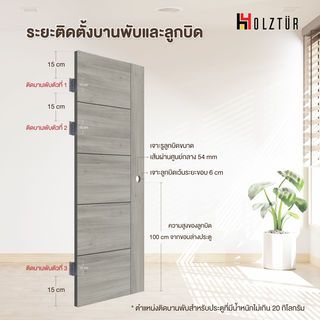 HOLZTUR ประตูปิดผิวเมลามีน HT1 80x200 ซม.  X-GW สีเทาลายไม้