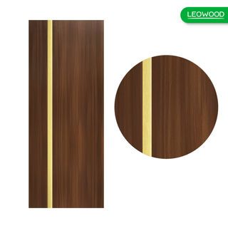 LEOWOOD ประตูปิดผิวเมลามีน iDoor Premium Metal Line เส้นกลาง/สีทอง 1 เส้น 80x200ซม. วอลนัท