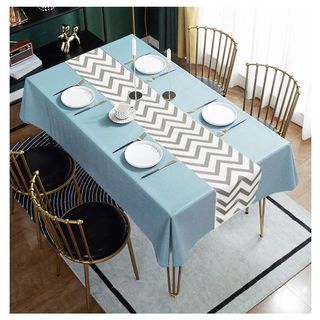 NIBIRU ผ้าปูโต๊ะ PEVA 150x225 ซม. HONY05 ลายหยักคาดกลาง สีฟ้า