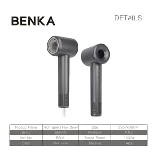 BENKA ไดร์เป่าผม 1400W รุ่น BA04 สีดำ-เทา