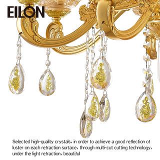 EILON โคมไฟเพดานคริสตัล 72W E14 LED 12หลอด แสงคูลไวท์ รุ่น LD763/12 GOLD