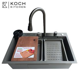 KOCH KITCHEN อ่างล้างจาน 1 หลุมไม่มีที่พัก 304SS 75x46x22 ซม. MARTIN-G สีเทา