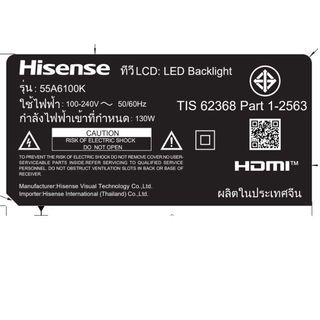 Hisense โทรทัศน์ Smart ทีวี 55 นิ้ว 4K 55A6100K สีดำ