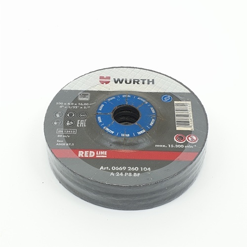 แผ่นเจียรเหล็ก 4นิ้ว Wurth บาง 100x4x16(Red Line)