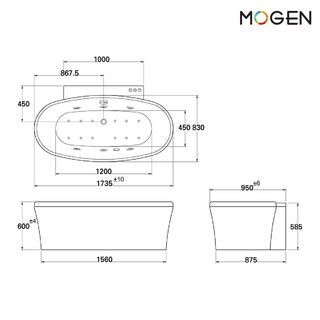 Mogen อ่างอาบน้ำอะครีลิก พร้อมสะดืออ่างอาบน้ำ (แบบลอย) รุ่น ดีลิเคท MBT06