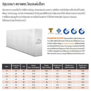 ตราเพชร อิฐมวลเบา ขนาด 20x60x10ซม.