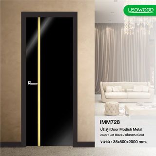 ประตู iDoor Modish Metal Line เส้นกลาง/สีทอง ขนาด 80x200 ซม. (IMM728) สี Jet black