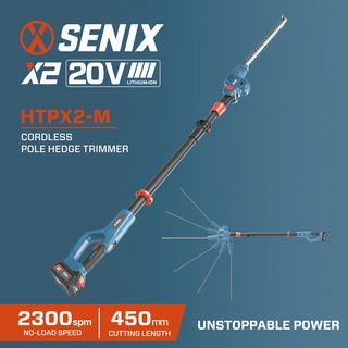 SENIX เครื่องตัดแต่งพุ่มไม้ไร้สาย ปรับความยาว 1.85 - 2.35 เมตร รุ่น HTPX2-M-0 20V ขนาดใบมีด 8นิ้ว


