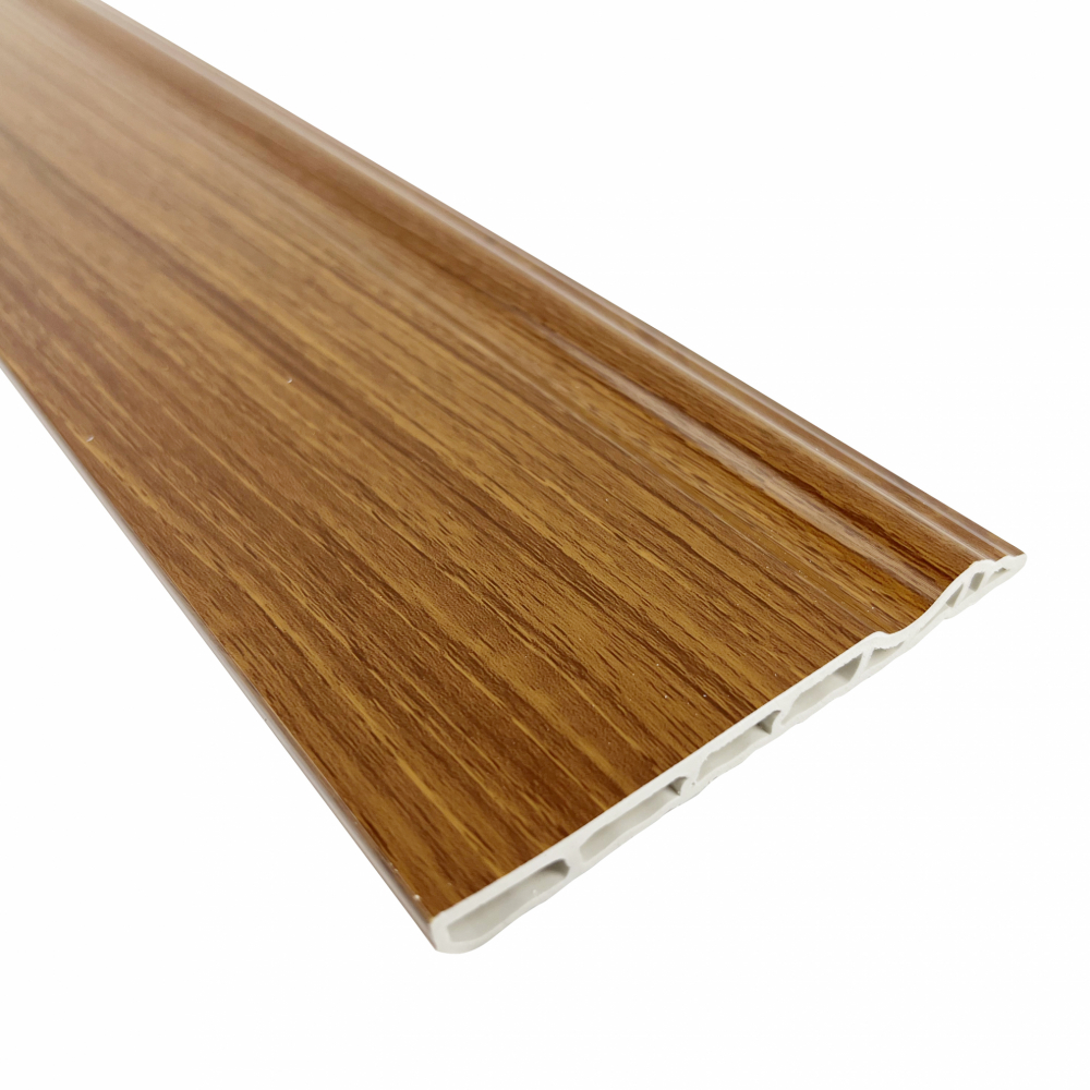 GREAT WOOD ไม้บัวล่าง PVC รุ่น SKG015 90×10×3000 มม. สีไม้สัก