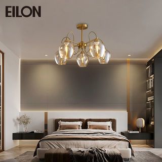 EILON โคมไฟติดเพดาน 5 หัว ขั้ว E27 ขนาด 58*58*28cm รุ่น WX318/5 สีทอง