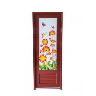 ประตูพีวีซี พิมพ์ลายดอกไม้  INKJT-002  70x200cm. สีไม้แดง WELLINGTAN