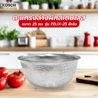 KOSCH ตะแกรงล้างผักสเตนเลส 25 ซม. FELIX-25 สีเงิน