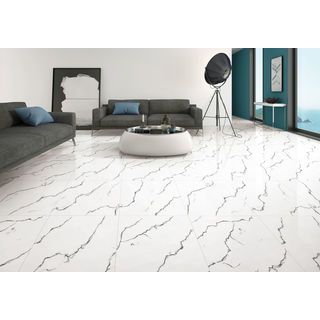 Marbella กระเบื้องพอร์ซเลน 60x60 ซม. รุ่น Carara-White TSJ68-X181  Glossy (4P) Random