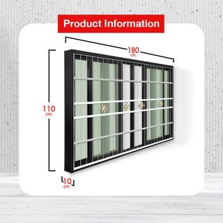 RAKANGTHONG (WINKING) หน้าต่างอะลูมิเนียมติดสแตนเลสดัด บานเลื่อน FSSF 180x110ซม. สีดำ พร้อมมุ้ง