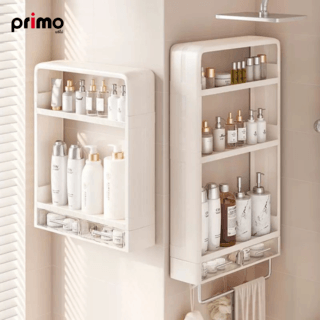 Primo ชั้นวางแชมพู พร้อมที่แขวนเอนกประสงค์ รุ่น Minimal-03 ขนาด 10x40x70.5 ซม. สีขาว