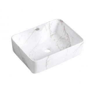 Verno อ่างวางบนเคาน์เตอร์ ขนาด 49x38x14cm รุ่น White Carara marble 7054-S ลายหินอ่อนสีขาว