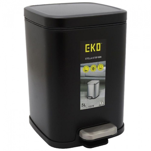 EKO ถังขยะเหล็กเคลือบขาเหยียบทรงเหลี่ยม OLI-CUBE EK8237P-5L-MBL ขนาด 22x19x30 ซม. สีดำ