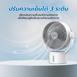 BENKA พัดลมตั้งโต๊ะชาร์จไฟแบบพกพา ขนาด 9 นิ้ว รุ่น KN-L2829 สีเทา