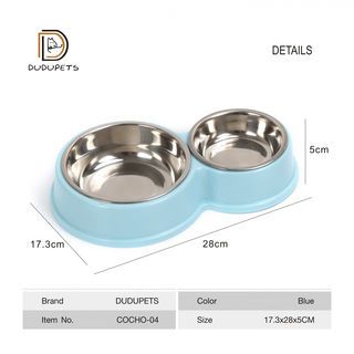 DUDUPETS ชามอาหารสัตว์เลี้ยงสเตนเลสคู่ 17.3x28x5ซม. รุ่น COCHO-04 สีฟ้า